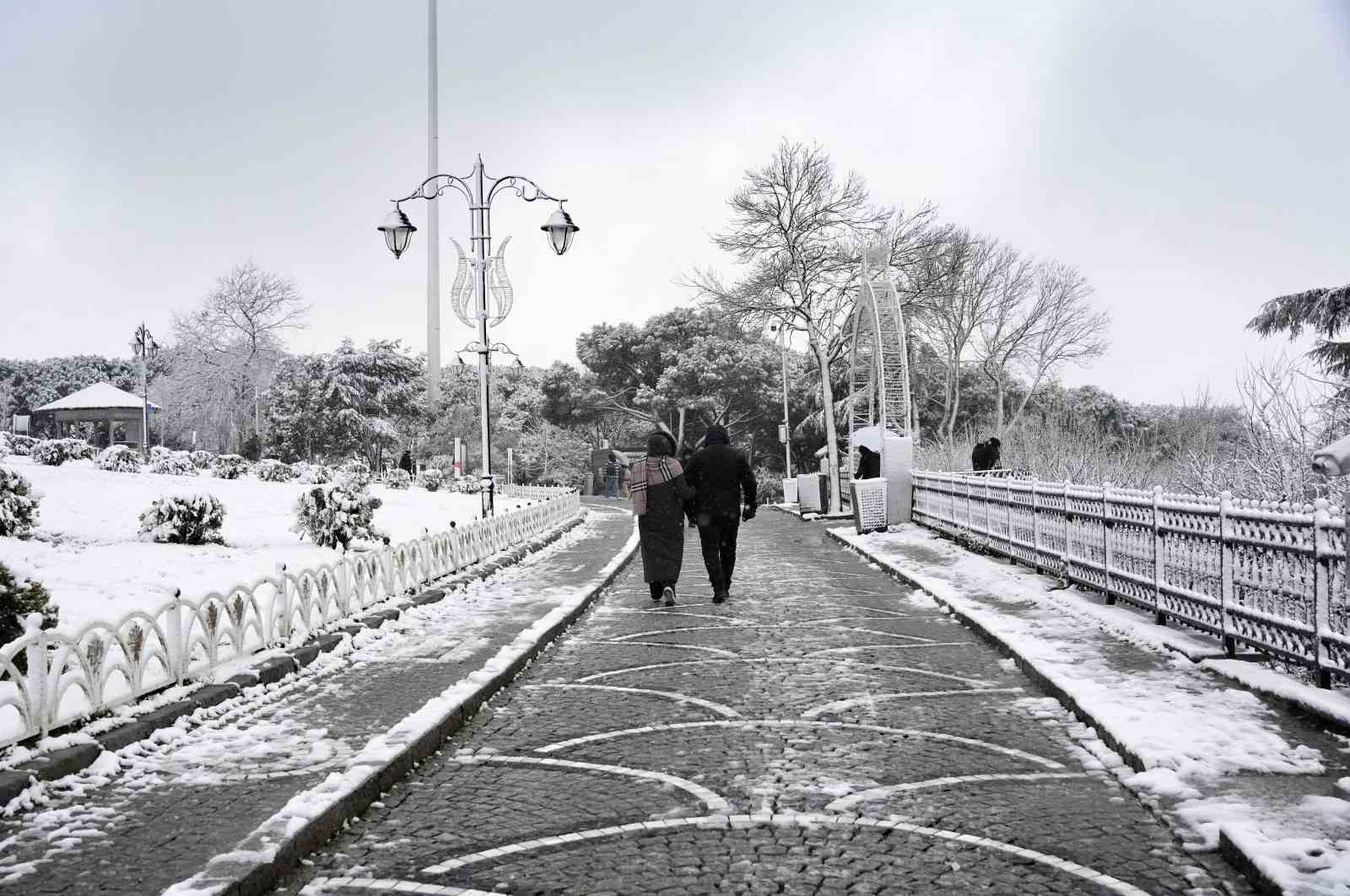 Çamlıca’da etkili olan kar yağışı havadan görüntülendi
