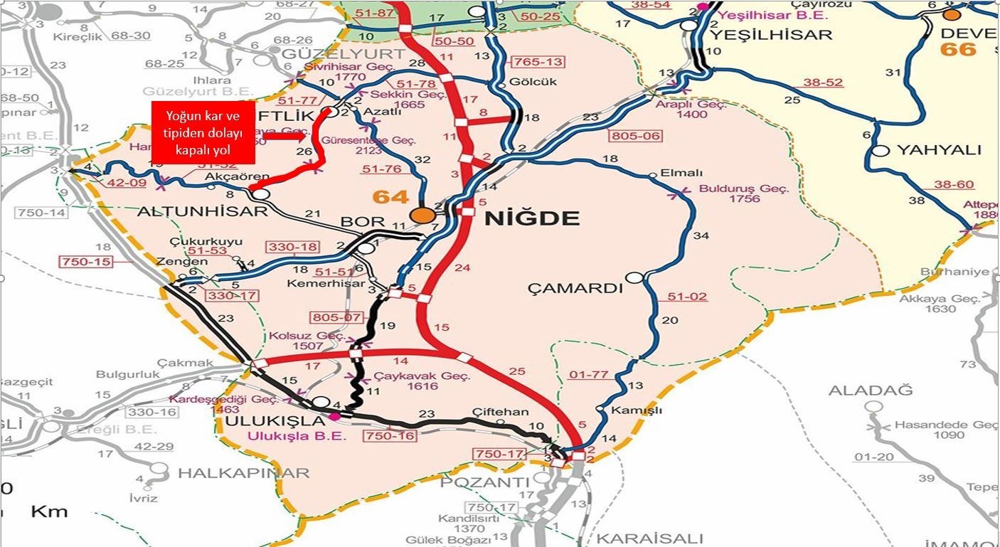 Kar ve tipi nedeniyle Niğde’de iki yol trafiğe kapatıldı
