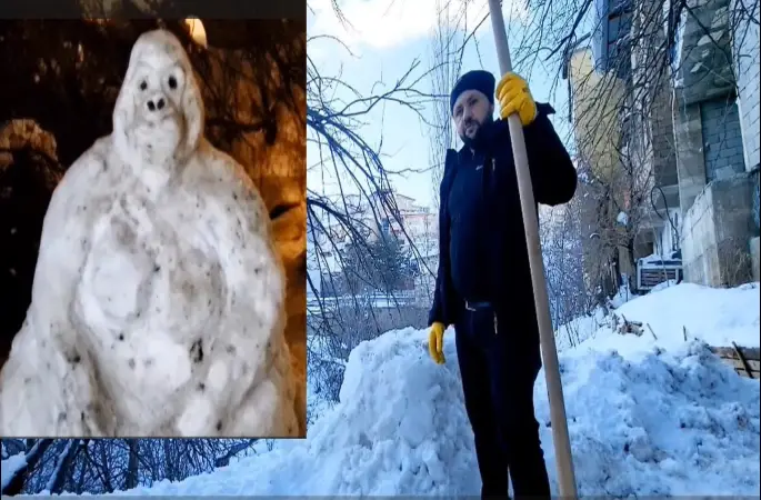 Hakkarili genç kardan goril yaptı
